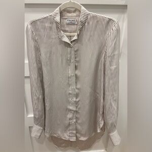 Frame 100% Silk Striped Button Down Shirt - White and Gray Size S
